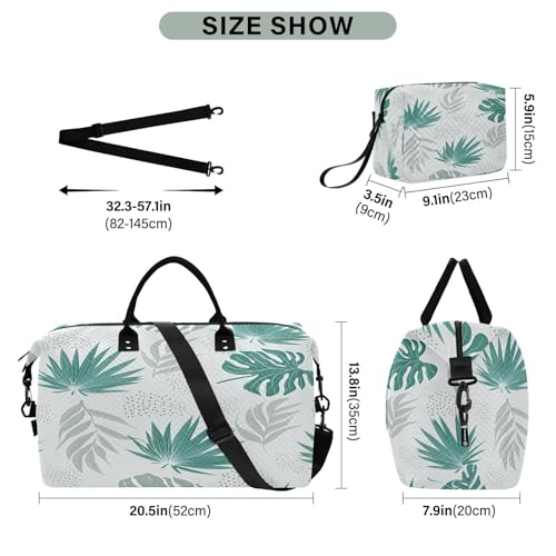 Large Foldable Travel Duffel Bag, Waterproof Gym Bag for Men & Women, Carry-On Luggage Weekender Overnight Bag, Tropical Leaves Pattern3