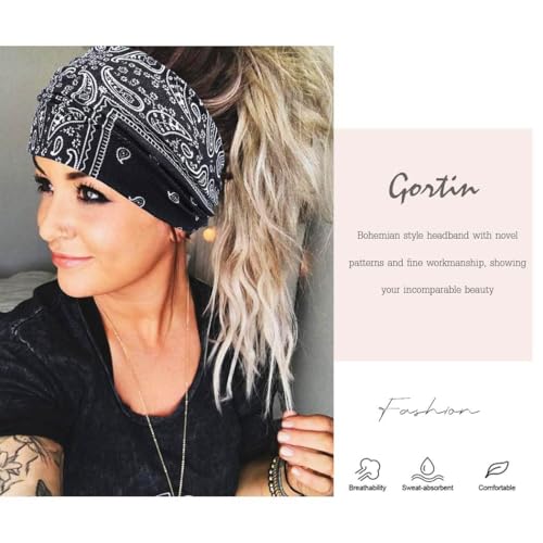 GORTIN Extra Wide Headbands for Women Boho Head Wraps Stretchy African Turban Hairband Motorcycle Hair Accessories Pack of 3
