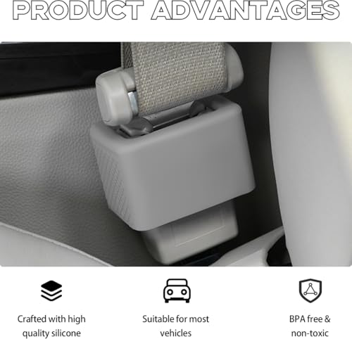Image of Augeny 2 PCS Seat Belt Buckle Holder, Silicone Auto Rear Seatbelt Buckle Booster to Makes Receptacle Stand Upright for Easy Access, Universal Vehicle Seatbelt Buckle for Kids (Light Gray)
