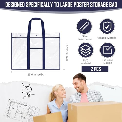Image of Windyun 2 Pack Large Poster Storage Bag 20 inch x 26 inch Bulletin Board Holder Art Portfolio Case PVC Art Portfolio Container Storage Box with Pocket for Classroom Teacher Organization(Blue)