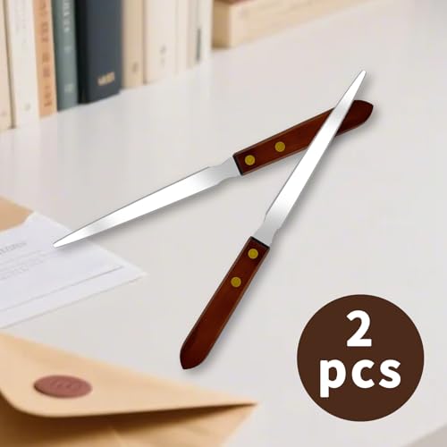 MCSDFN 2Pcs Letter Openers with Wood Handle, Stainless Steel Letter Opener Envelope Slitter Hand Mail Opener Tool Letter Knives for Office Home School Box Supplies