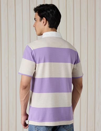 Image of Amazon Brand - Symbol Men Relaxed Fit Rugby Collar Polo| Half Sleeves | Available in Plus Size