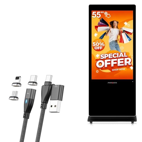 BoxWave Cable Compatible with PWR4GTR Digital Signage Display 55 Inch - MagnetoSnap PD AllCharge Cable (100W), Magnet Charging Braided USB Type-C Micro - Jet Black