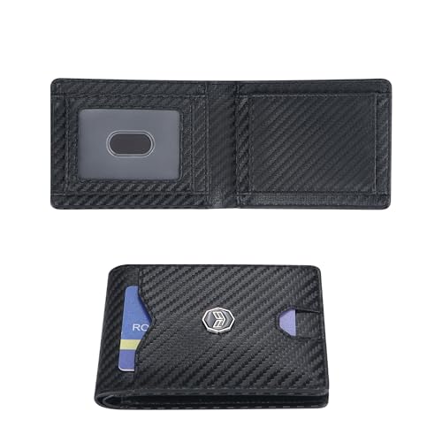 Carbon Fiber Slim Wallets for Men, Minimalist RFID Blocking Card Holder, Lightweight Front Pocket Wallet 3240 (Black)
