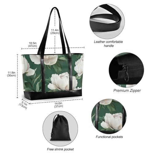 Cute Peonies Green_1 trendy bag with laptop compartment with zipper bags for work for school with maletin ejecutivo para mujer4