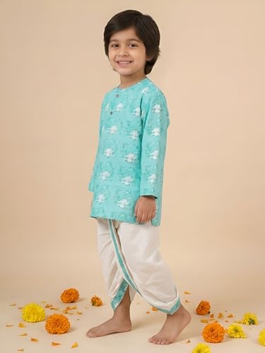 Image of POLKA TOTS Cotton Full Sleeve Printed Kurta Dhoti For Infant & Toddlers | Ethnic Wear For Festival & Wedding & Functions