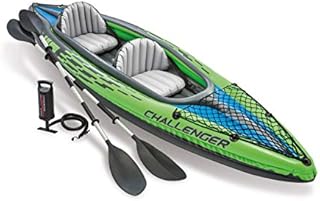 Intex Challenger K2 Kayak, 2-Person Inflatable Kayak Set with Aluminum Oars and High Output Air-Pump, Grey/Blue (68306EP)