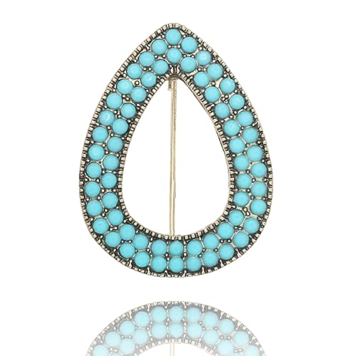 Image of Turquoise West Cowboy Oval Tear Drop Brooch Pin for Women Retro Brooches Pins Classic Fashion Jewelry Accessories Gift