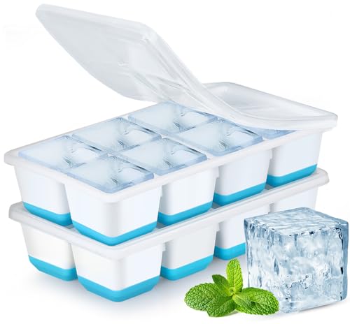 JRISBO Große Eiswürfelform aus Silikon BPA-frei 4.5cm XL Eiswürfelbehälter mit Deckel Sicher LFGB Zertifiziert 2 Pack Stapelbar 70ml Eiswürfelformen Groß Whisky Ice Cube Tray