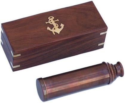 Nautical Captain's Antique Copper Spyglass Telescope with Rosewood Box, Copper, 15" Rustic Vintage Home Decor Gifts