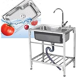 Fregadero Con Patas Duchunsheng Fregadero con Patas Acero Sólido Y Duradero - Independiente Comercial Fregadero Exterior Fregadero De Cocina, Pies Ajustables, Antióxido Fregadero Camper para Restaurante Bar Camping