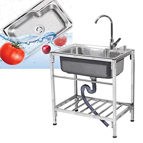 Duchunsheng Fregadero con Patas Acero Sólido Y Duradero - Independiente Comercial Fregadero Exterior Fregadero De Cocina, Pies Ajustables, Antióxido Fregadero Camper para Restaurante Bar Camping
