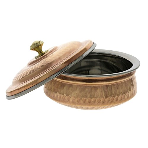 PARIJAT HANDICRAFT Dinnerware Indian Set of 2 Serving Bowl Copper Tureen with Lid 700 Ml