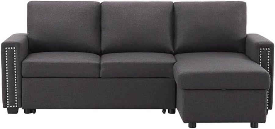 83" Pull Out Sleeper Sofa Reversible L-Shape 3 Seat Sectional Couch with Storage Chaise for Living Room Furniture Set