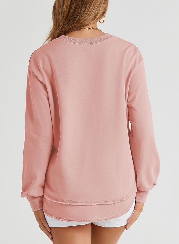 Miniatura 3 de SHEWIN Sudadera de gran tamaño para mujer, casual, de otoño, manga larga, cuello redondo, sin botones