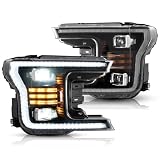 VLAND Projector Headlights Compatible with F150 2018 2019 2020 (Not for Rap-tor), Full LED Front Lamps w/White DRL w/Amber Turn Signals, No Need Bulbs Sold as Pair
