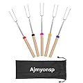 Ajmyonsp Marshmallow Roasting Sticks with Wooden Handle Extendable Forks Set of 5Pcs Telescoping Smores Skewers for Campfire Firepit and Sausage BBQ, 32 Inch