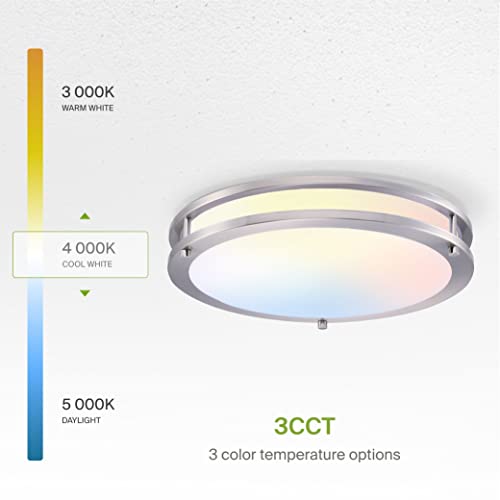 Asd Led Close To Ceiling Flush Mount Light Fixture | Frosted Round Double Ring Lighting Lamp | 14 Inch 21W 120V 1700Lm 3000K/4000K/5000K Adjustable | Dimmable, Energy Star, Etl | Nickel #TOP2