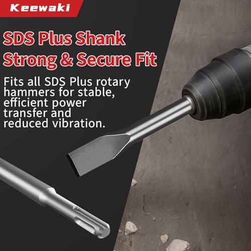 Image of 7PCS SDS Plus Chisel Set with Case, 10-Inch Rotary Hammer Chisels for Concrete, Tile & Masonry, Heat-Treated Steel, Includes Point, Flat, Grooving, Scraping, Tile & 3-Inch Scaling Chisel