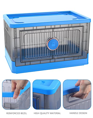 35L Lidded Collapsible Storage Bins, Plastic Folding Stackable Utility Crates, Storage Container Storage Box, Storage Bins With Lids And Wheels, Rotating To Lock And Unlock, 3-Pack,Blue #TOP4