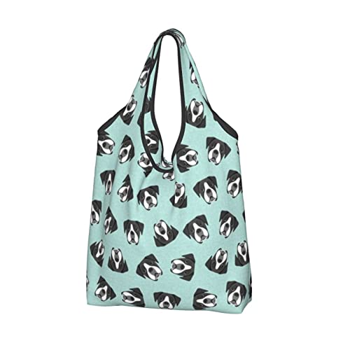 Black and White Boxer Dog Fabric Eco Bag Large Capacity Folding Eco Bag Shopping Bag Popular Lightweight Waterproof Shopping Bag