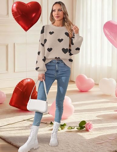 Image of Libsorge Womens Valentine Heart Sweater 2026 Valentines Day Trendy Cute Oversized Long Sleeve Pullover Sweaters