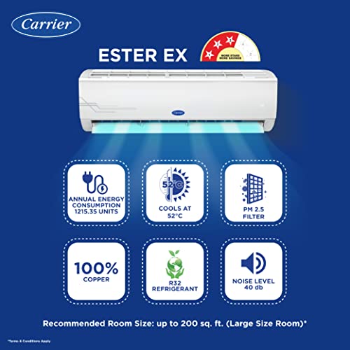 Image of Carrier 2 Ton 3 Star Fixed Speed Split AC (Copper,Auto Cleanser, Economic Sleep Mode, High Density Filter for Dust Filtration, ESTER Ex -CAS24ES3R32F0,White), Free 1 Year Extended warranty