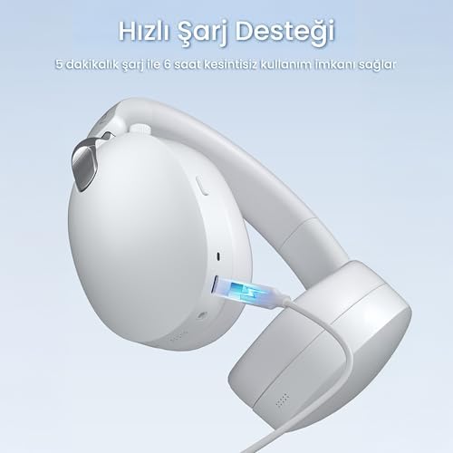 AULA A500 Hybrid ANC 2.4GHz Kablosuz ve Bluetooth 5.4 AUX Mikrofonlu Kulak üstü Kulaklık Siyah - Görsel 5