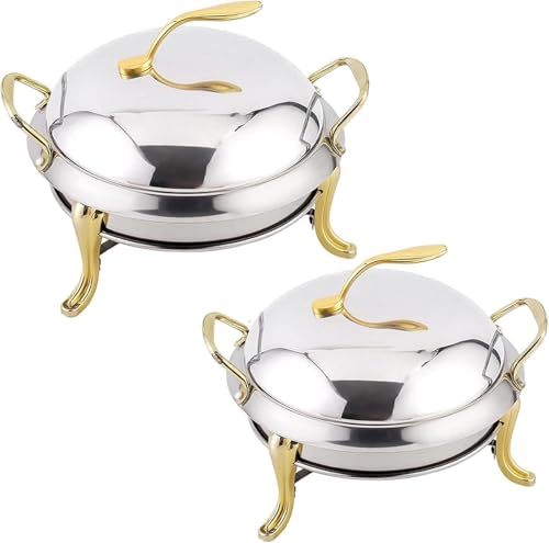 Juego de platos de acero inoxidable, calentadores de bufé con bandeja para alimentos, soporte de combustible y tapa para fiestas de restaurante y bodas, 2 unidades