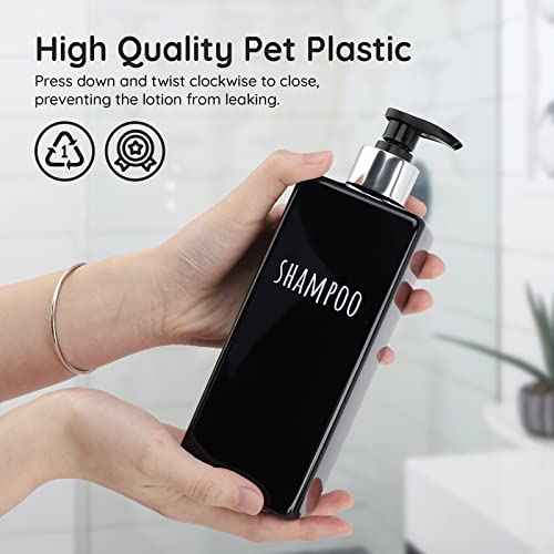 Image of Segbeauty Shower Soap Dispenser Black, 3pcs 16.9oz Empty Refillable Bathroom Press Pump Bottles, 500ml Reusable Plastic Square Shampoo Conditioner Body Soap Dispenser Set for Modern Kitchen Home Decor