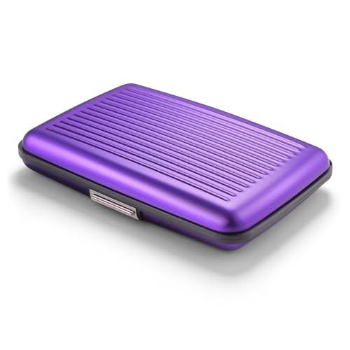 Image of OGON -DESIGNS- Aluminum card holder, RFID protection against fraud and demagnetization, compact wallet, Smart Case STOCKHOLM model (Aluminum Purple, Extra-secure lock)