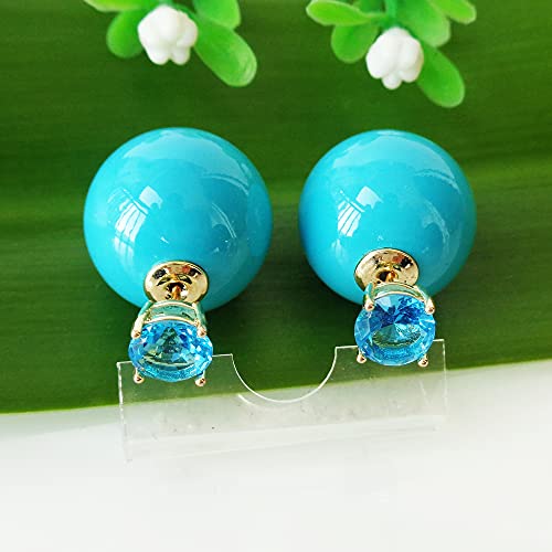 Navachi 18K Gold Plated Double Sided Blue Faux Pearl Beads Womens Fashion Elegant Candy Stud Az2880E Earrings #TOP5