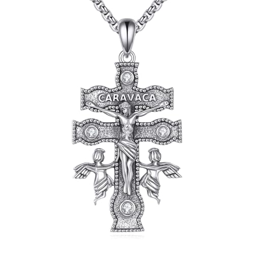 ONEFINITY Collar con colgante de Cruz de Caravaca de plata de ley 925, colgante de Cruz de Caravaca, joyería religiosa, regalo para hombres y mujeres