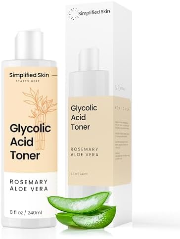 Glycolic Acid Toner for Face - 8% Facial Toning Solution - Hydrating, Anti-Aging, Exfoliates Skin with AHA, Aloe Vera, & Rosemary Extract for Women & Men - 8 Fl Oz