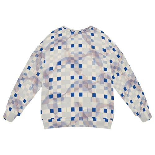 JUNZAN Blue White Checkered Kids Girls Sweatshirt Hoodie Long Sleeve Sweatshirt With Hoodie Athletic 4T2