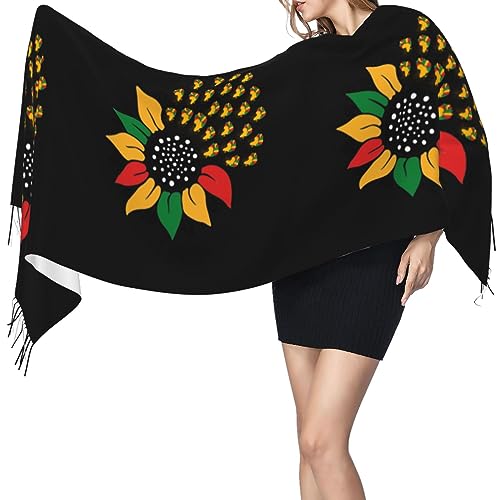 Juneteenth Sunflower Black History African American Scarfs For Women Soft Shawl Scarves Long Wraps Women'S Lightweight Scarf With Tassels3