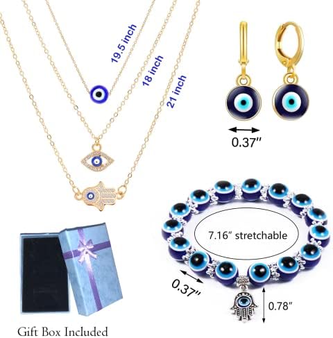 Evil Eye Necklace, Blue Eye Pendant Necklace Protection Necklace Set Full of Rhinestones Good Luck Necklace