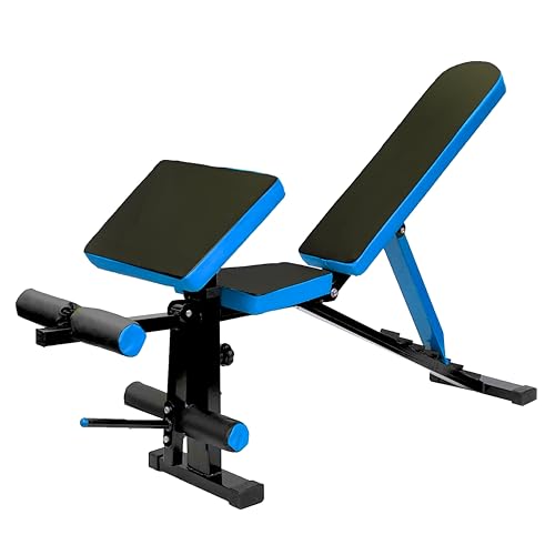 Image of Adjustable Workout Bench for Home Gym | Multifunctional Incline Decline Bench with Preacher Curl Pad & Leg Support | Full Body Strength Training Bench for Men & Women (Black & Blue)