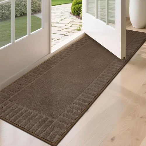 BEQHAUSE Door-Mat-Non-Slip Dirt Trapper Door Mats Low-Profile Front Door Mat Absorbent Floor Mats for Entryway Washable Mud Resistant Home Entrance Doormat, Brown, 24"x60" Brown 2' x 5' (Rec
