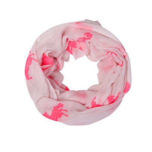 AnJuHoPa Echarpe, Chèche, Foulard en viscose respirante Adorable imprimé animalier pour Femmes et Filles Cheval Rose/Blanc