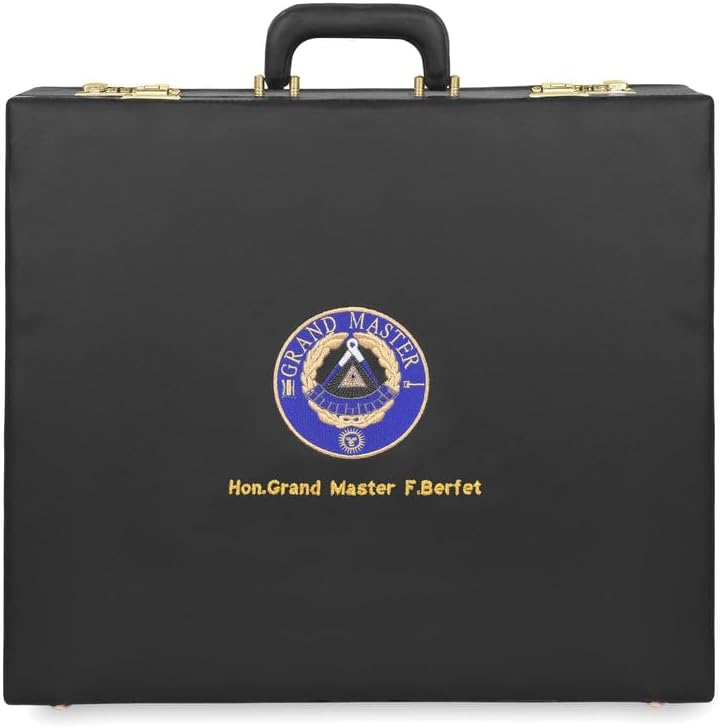 Grand Master Blue Lodge Apron Case with Machine Embroidered Blue Emblem, Secure Lock Briefcase, Various Sizes & Materials