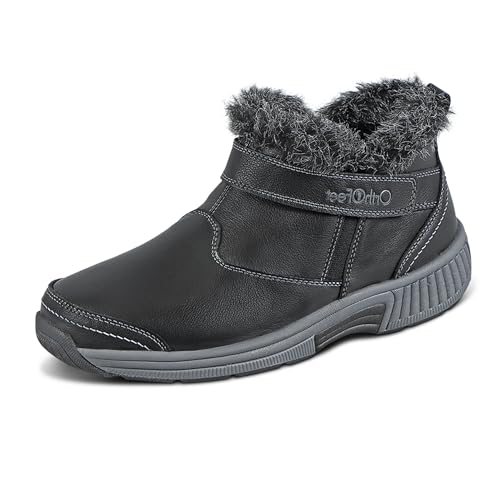 Orthofeet Women's Orthopedic Black Leather Siena Ankle Boots, Size 9 Wide