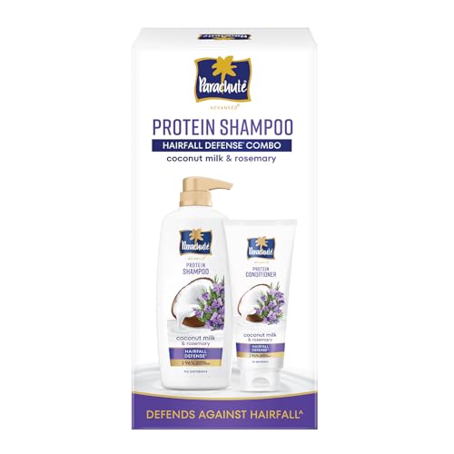 Image of Parachute Advansed Protein Shampoo + Conditioner Combo | with Coconut Milk & Rosemary | For Hairfall Defense | Paraben free | 650 + 170ml