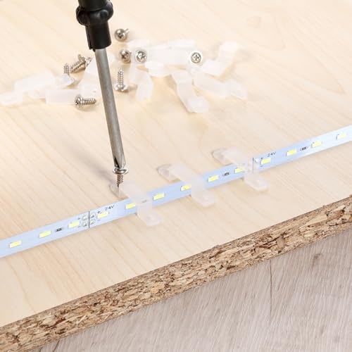 Image of 100 Pack Strip Light Mounting Brackets, Led Strip Light Holder, LED Clear Clips Outdoor Fixed Clips LED Tape Clamp, Waterproof Double Side Fixing, for 12 mm Wide IP67 /68 Strip Lights with 200 Screws