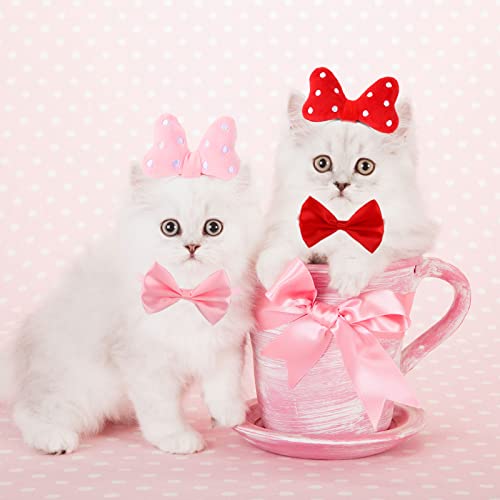 Whaline 4 Pack Valentines Day Pet Headbands And Bow Tie Collar Set Cute Red Pink Polka Dot Pet Costume Accessory For Cat Puppy Rabbit Birthday New Year Valentine Party Wedding Costume Photo Prop #TOP4