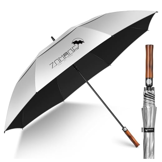 ZOMAKE UV Golf Umbrella for Sun Protection,Large Sun Umbrella Windproof and Rainproof Strong UPF 50+,Reflective Golfing Brolly 68In Unbreakable for Men Women(Silver-Black)