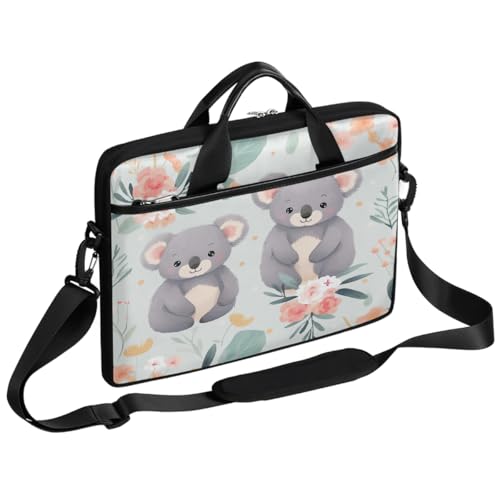 Funda para laptop de 15 pulgadas con diseño de koala y flores, maletín delgado para hombres y mujeres, bolso tipo mensajero con correa ajustable para oficina, trabajo y viaje