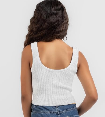 Image of KYDA KIDS Girl's Casual Sleeveless Solid Cotton Rib Knitted Square Neck Crop Tank Top for Girls