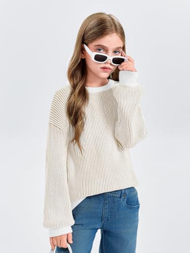 Haloumoning Girls Striped Pullover Sweaters Chenille Crew Neck Cable Knit Tops 5-14 Years2