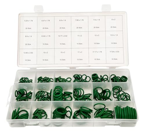 ALKAN O-Ring Dichtring Set 270 tlg. HNBR Dichtung-Satz GRÜN - Für R134a KFZ Klimaanlage temperaturbeständig (in der Aufbewahrungsbox/Sortimentsbox)
